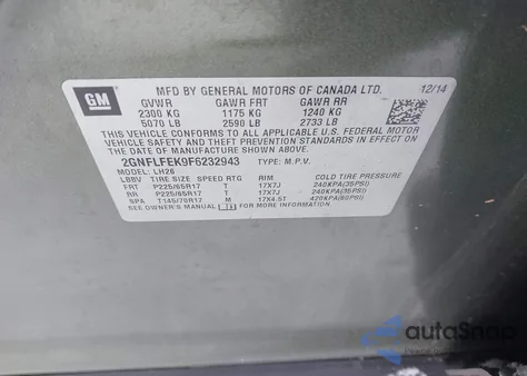 2015 Chevrolet Equinox 1Lt z USA, uszkodzony, nr VIN 2GNFLFEK9F6232943